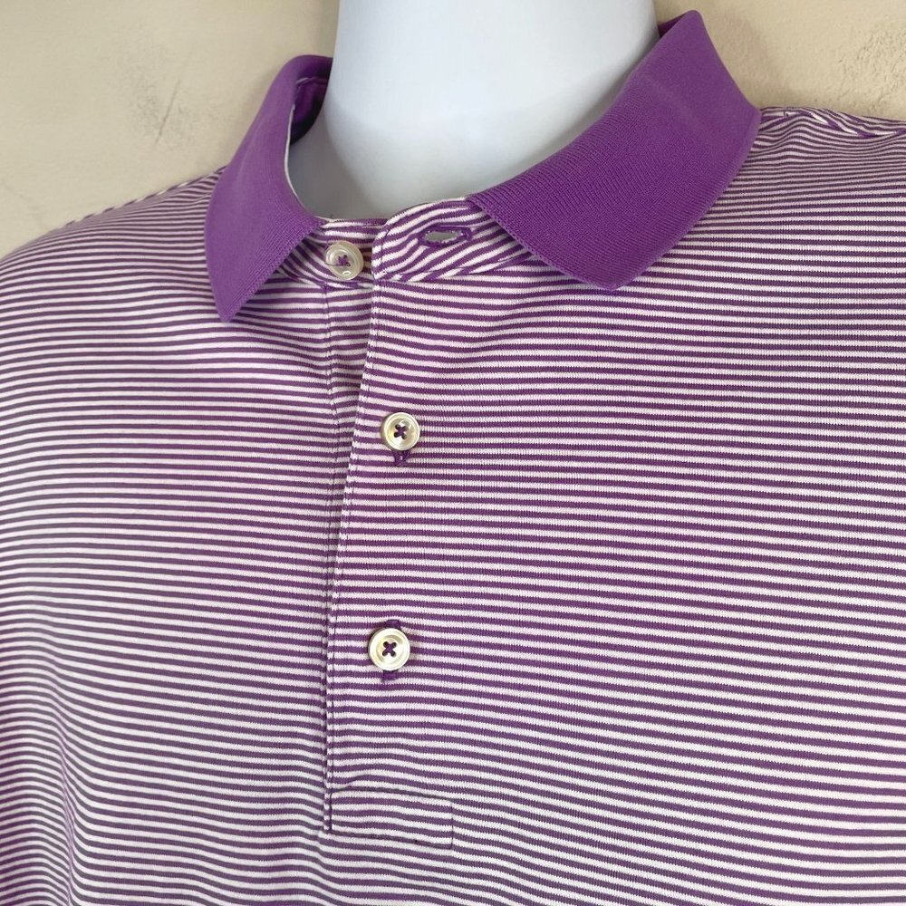 Lands‎ End GOLF Polo Shirt Mens L 42 Purple White 100% PIMA Cotton Short Sleeve